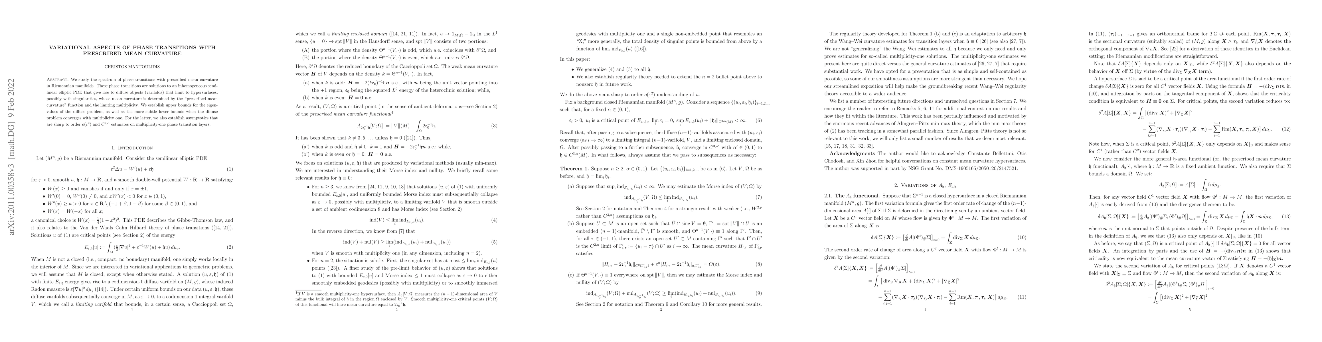Thumbnail for Variational aspects of phase transitions with prescribed mean curvature