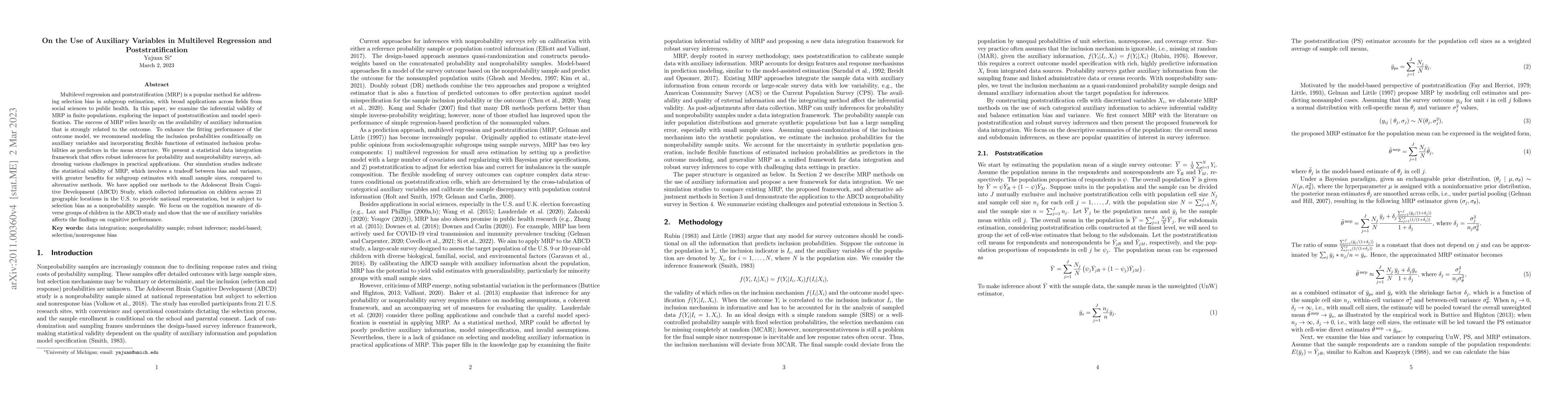 Thumbnail for On the Use of Auxiliary Variables in Multilevel Regression and
  Poststratification