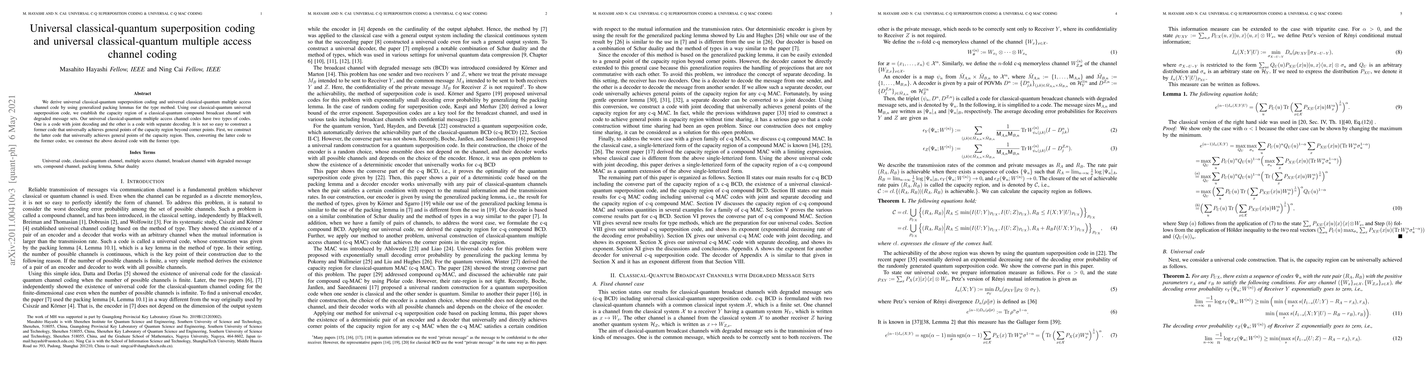Thumbnail for Universal classical-quantum superposition coding and universal
  classical-quantum multiple access channel coding