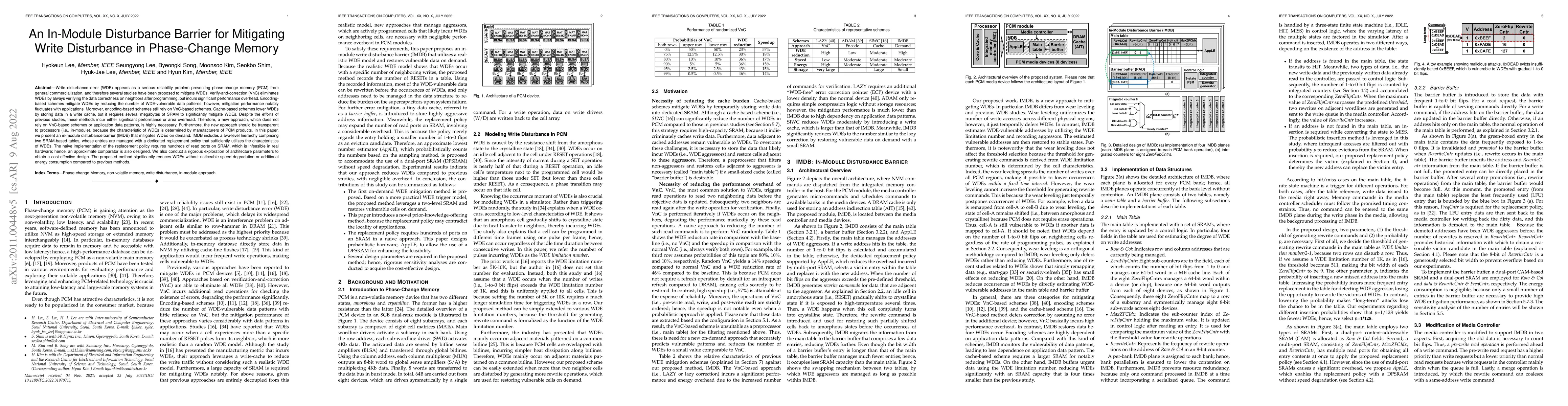 Thumbnail for An In-Module Disturbance Barrier for Mitigating Write Disturbance in
  Phase-Change Memory