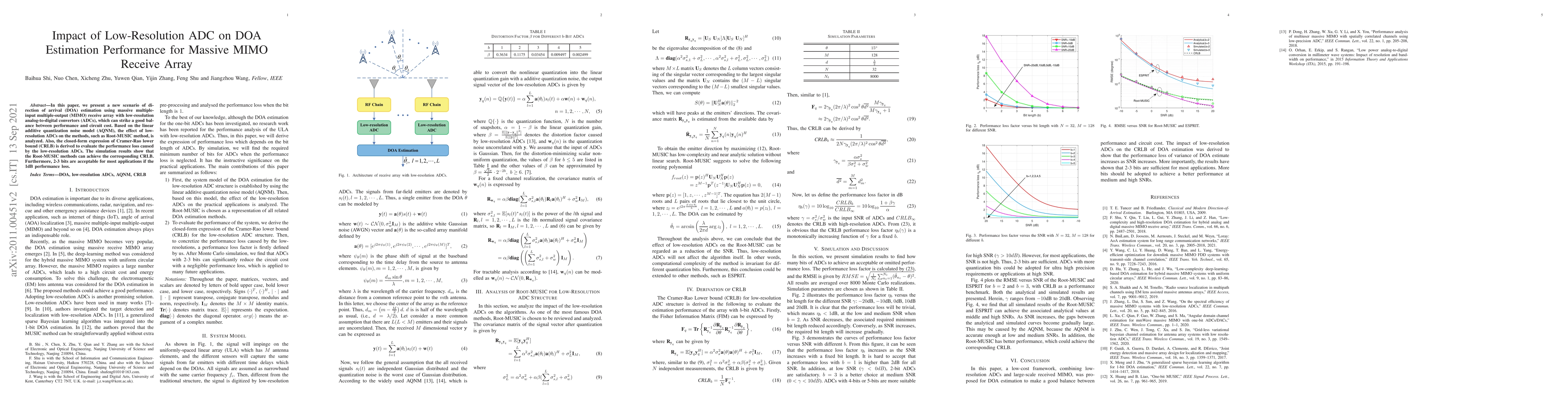 Thumbnail for Impact of Low-Resolution ADC on DOA Estimation Performance for Massive
  MIMO Receive Array