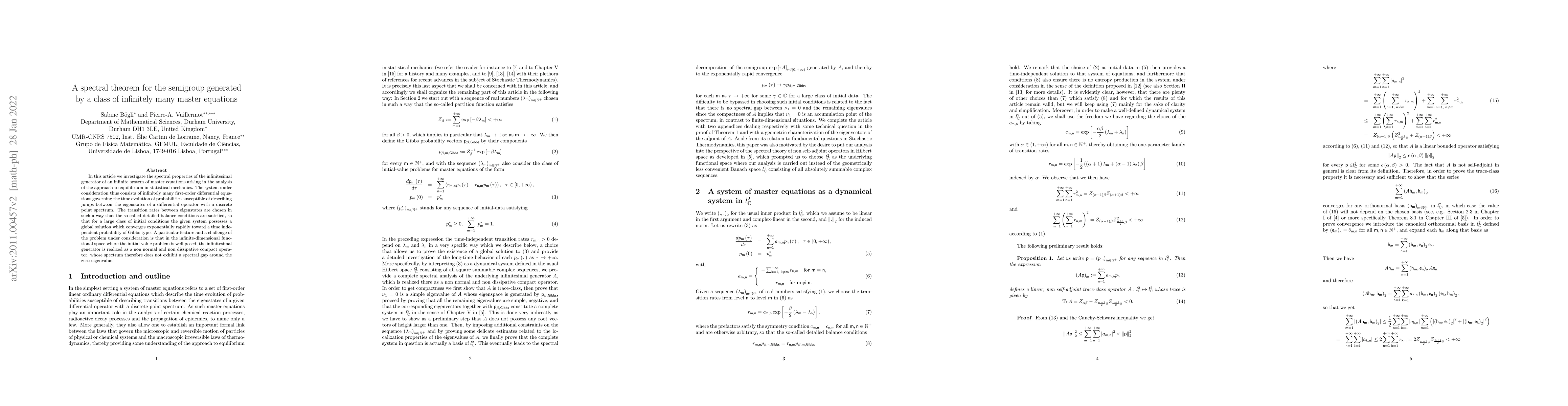 Thumbnail for A spectral theorem for the semigroup generated by a class of infinitely
  many master equations