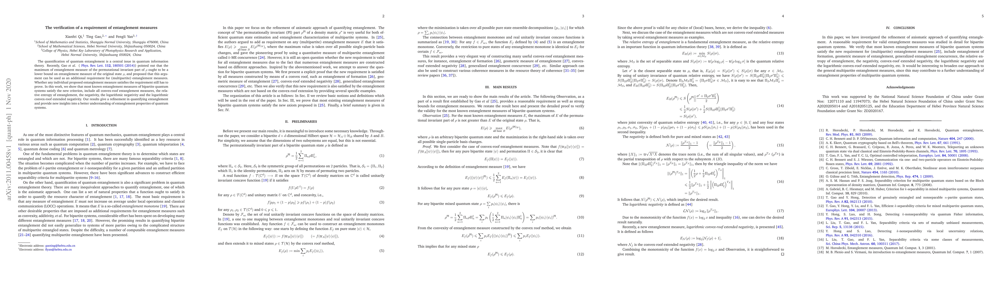 Thumbnail for The verification of a requirement of entanglement measures