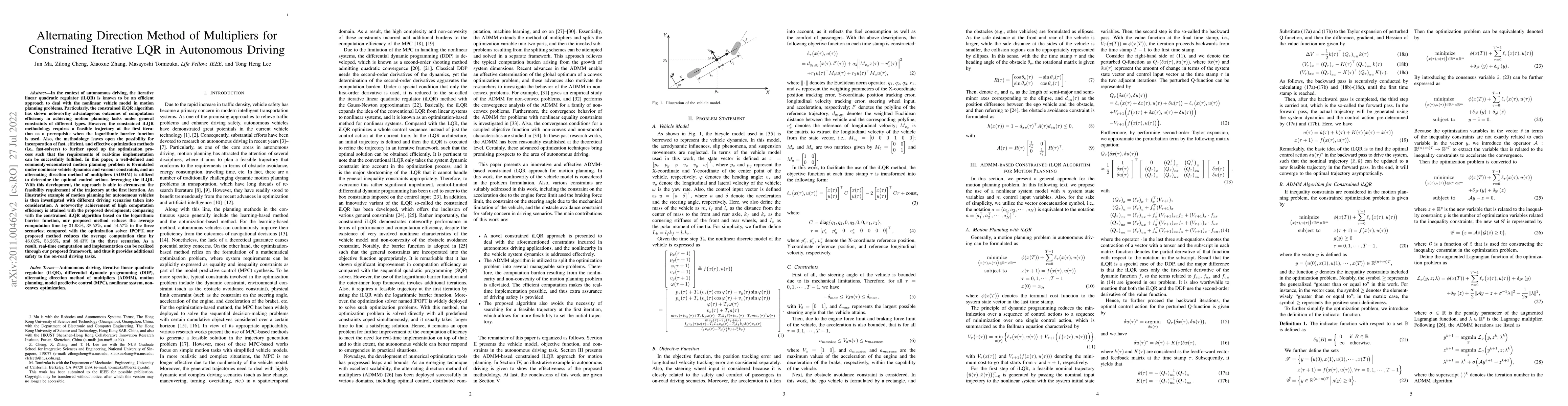 Thumbnail for Alternating Direction Method of Multipliers for Constrained Iterative
  LQR in Autonomous Driving
