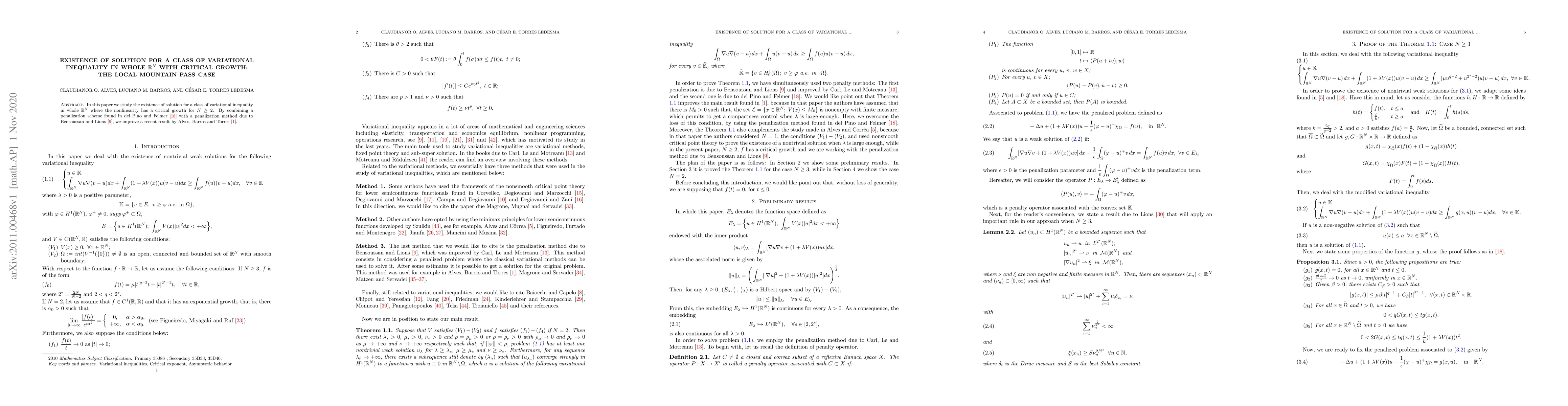 Thumbnail for Existence of solution for a class of variational inequality in whole
  $\mathbb{R}^N$ with critical growth: The local Mountain pass case