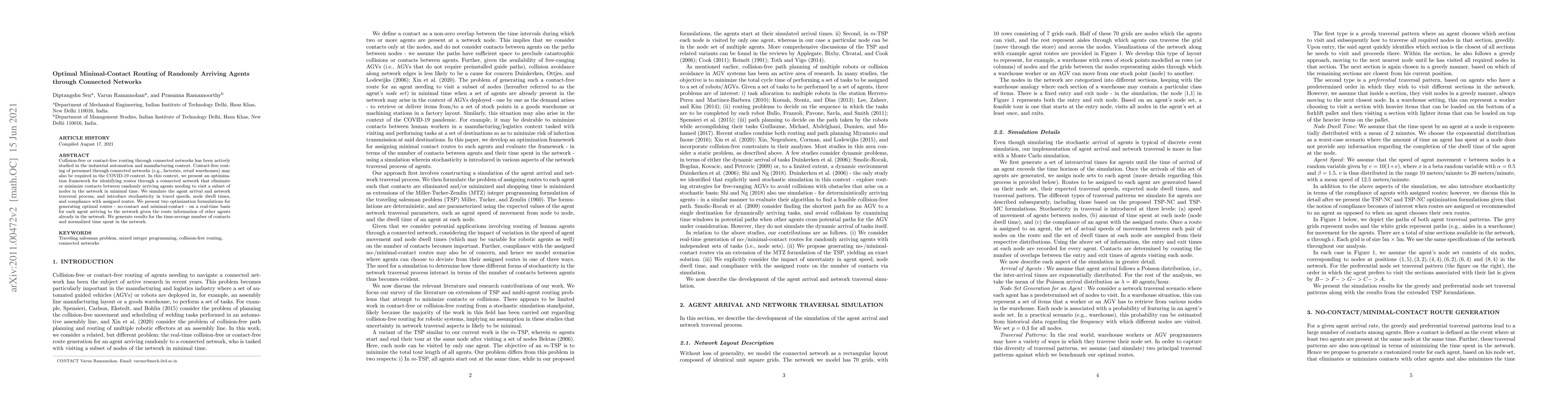 Thumbnail for Optimal minimal-contact routing of randomly arriving agents through
  connected networks