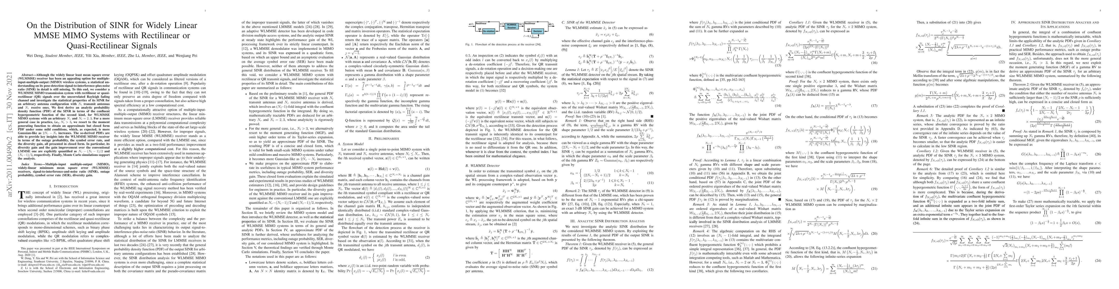 Thumbnail for On the Distribution of SINR for Widely Linear MMSE MIMO Systems with
  Rectilinear or Quasi-Rectilinear Signals