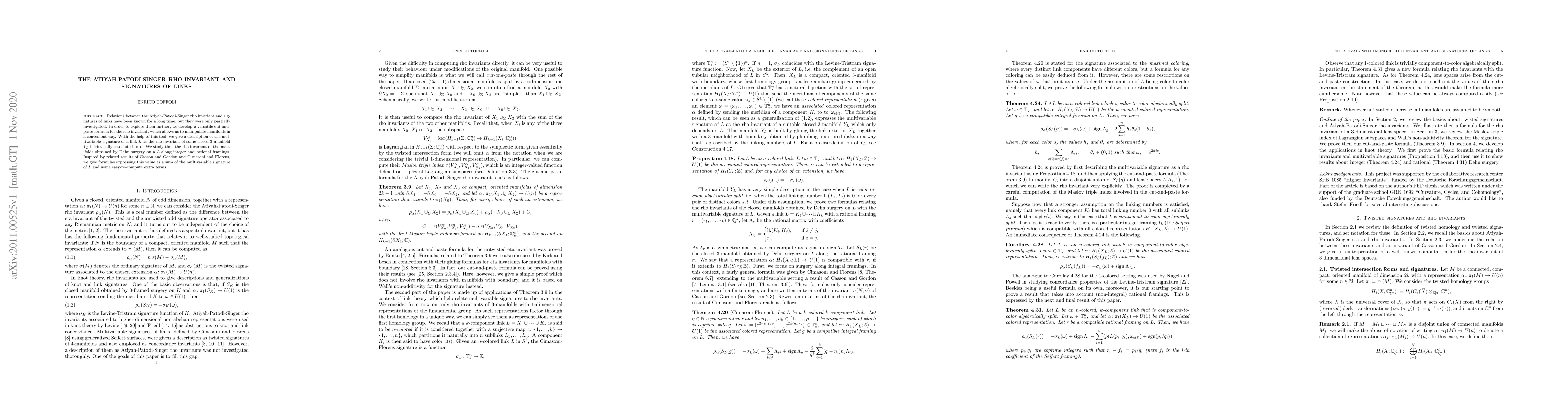 Thumbnail for The Atiyah-Patodi-Singer rho invariant and signatures of links