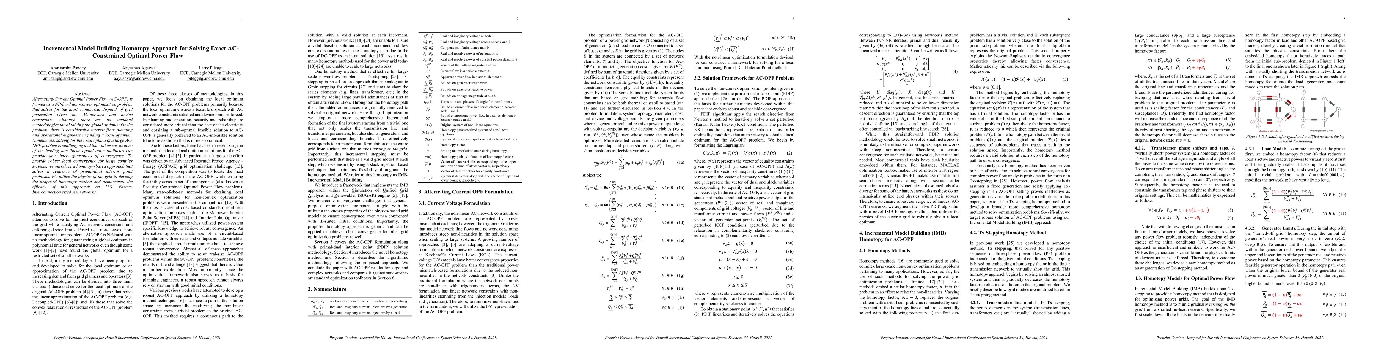 Thumbnail for Incremental Model Building Homotopy Approach for Solving Exact
  AC-Constrained Optimal Power Flow