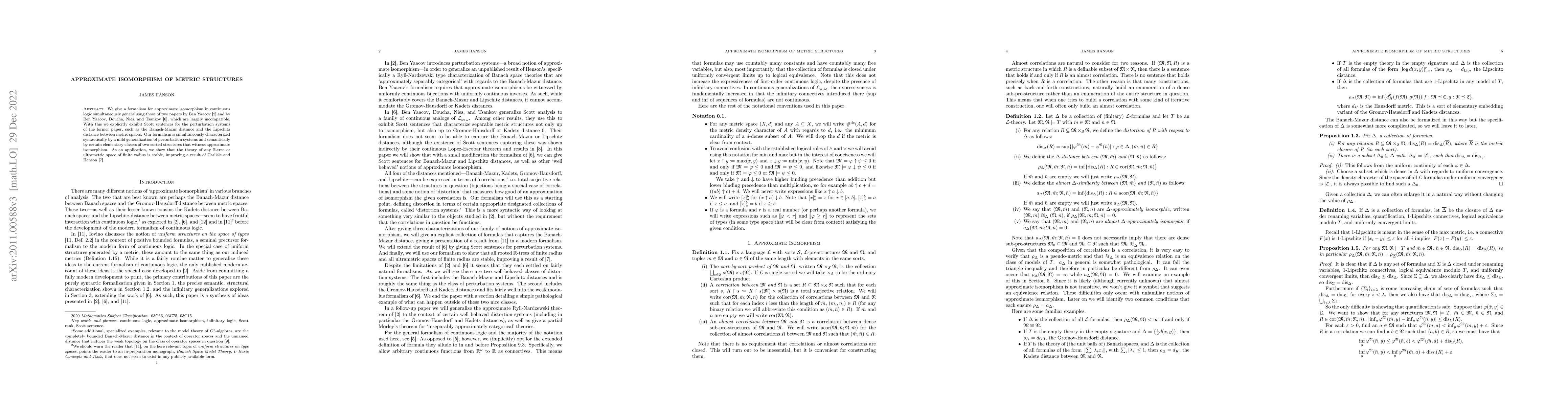 Thumbnail for Approximate Isomorphism of Metric Structures