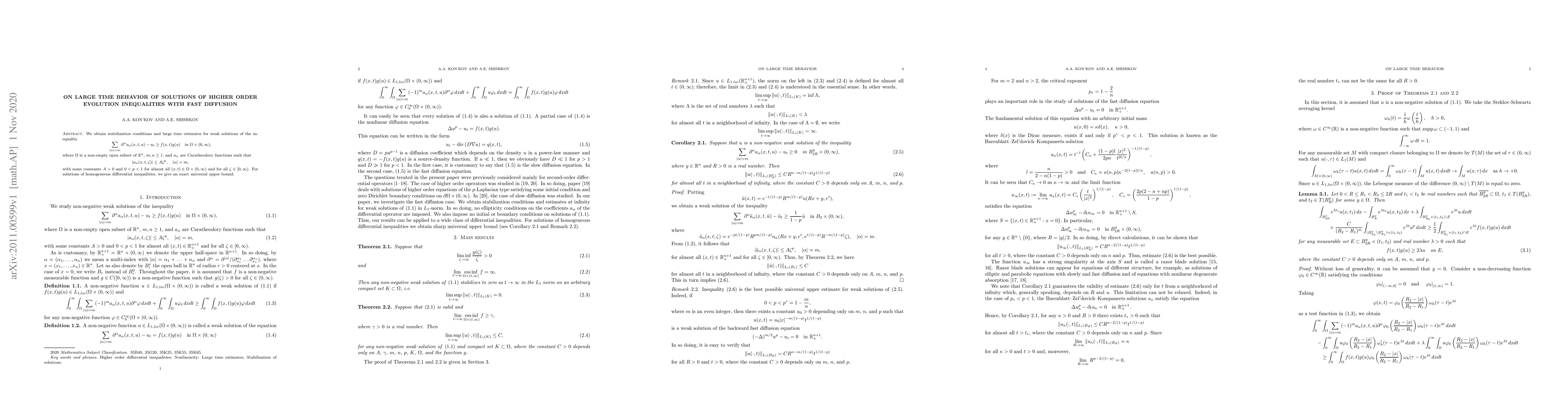Thumbnail for On large time behavior of solutions of higher order evolution
  inequalities with fast diffusion