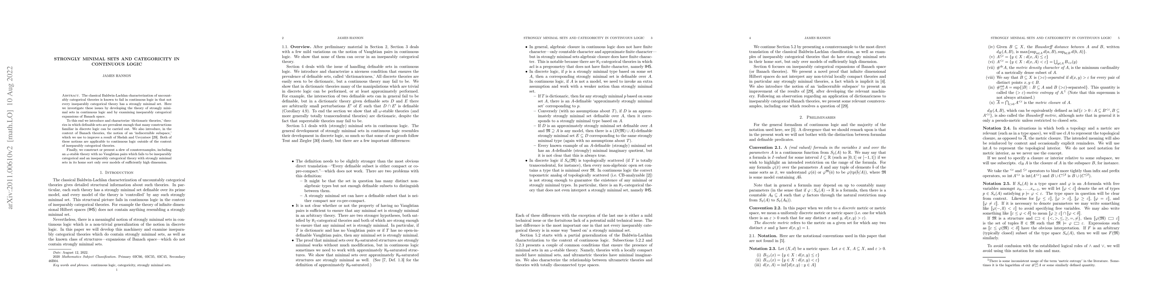 Thumbnail for Strongly Minimal Sets and Categoricity in Continuous Logic