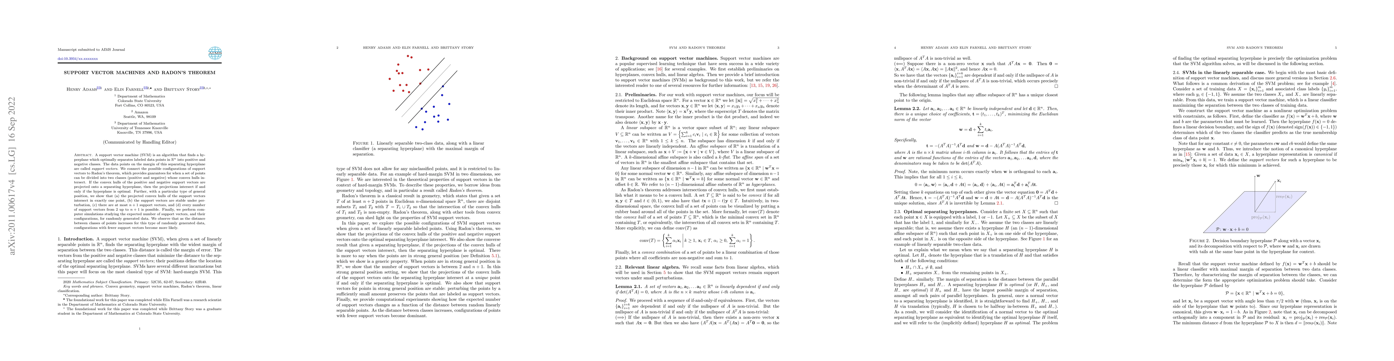 Thumbnail for Support vector machines and Radon's theorem