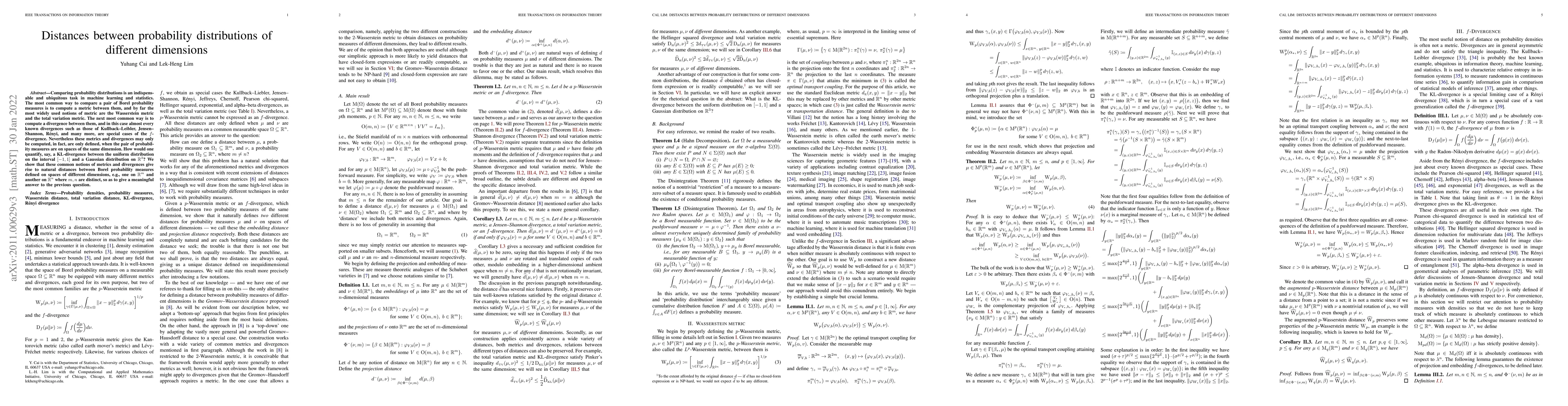 Thumbnail for Distances between probability distributions of different dimensions