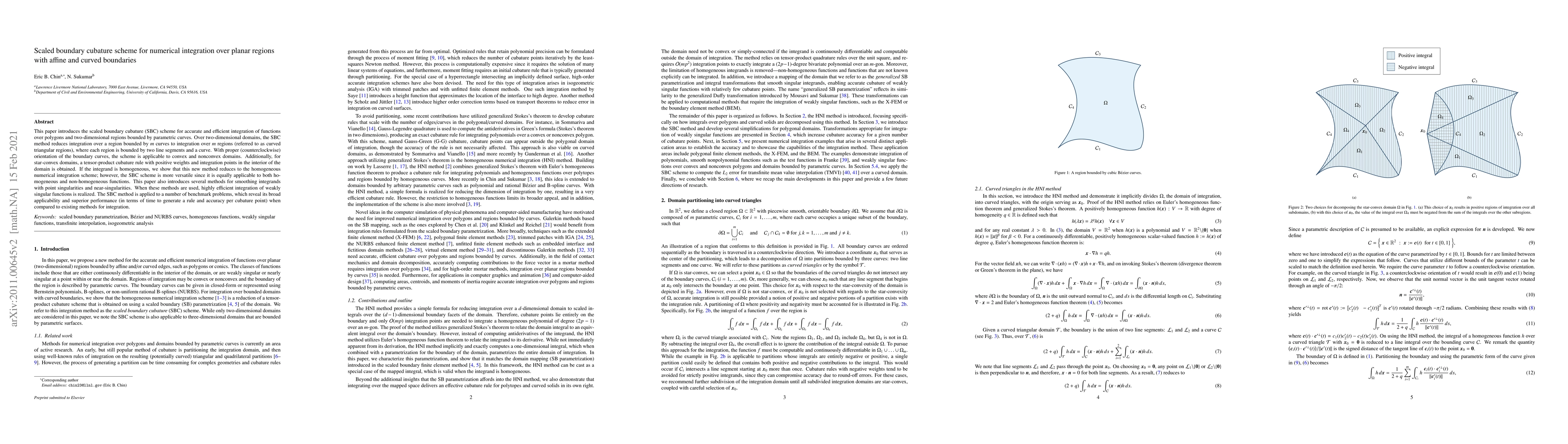 Thumbnail for Scaled boundary cubature scheme for numerical integration over planar
  regions with affine and curved boundaries