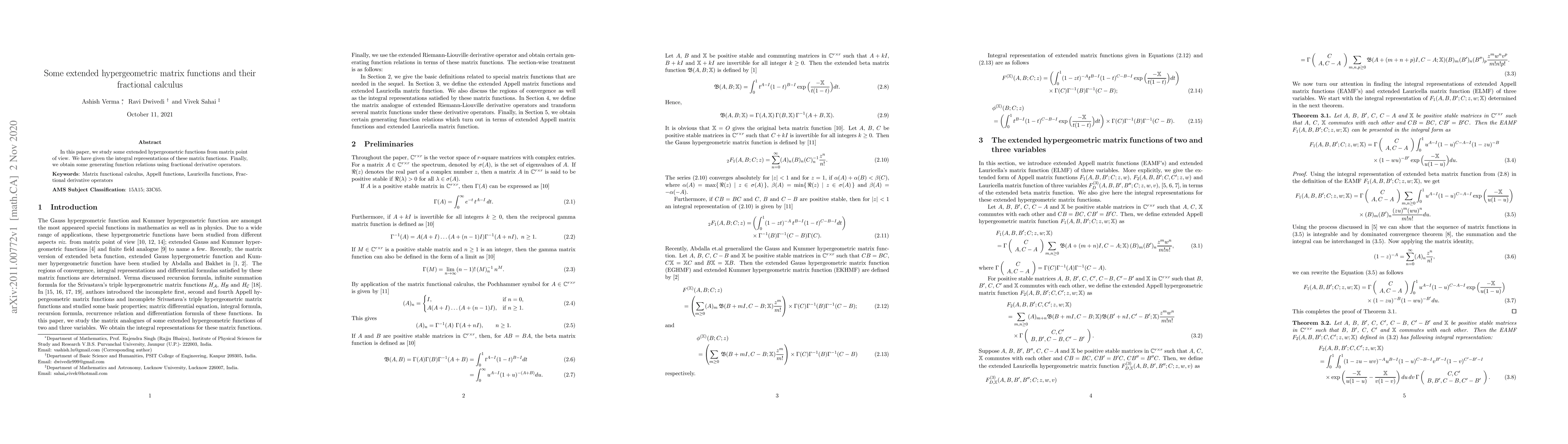 Thumbnail for Some extended hypergeometric matrix functions and their fractional
  calculus