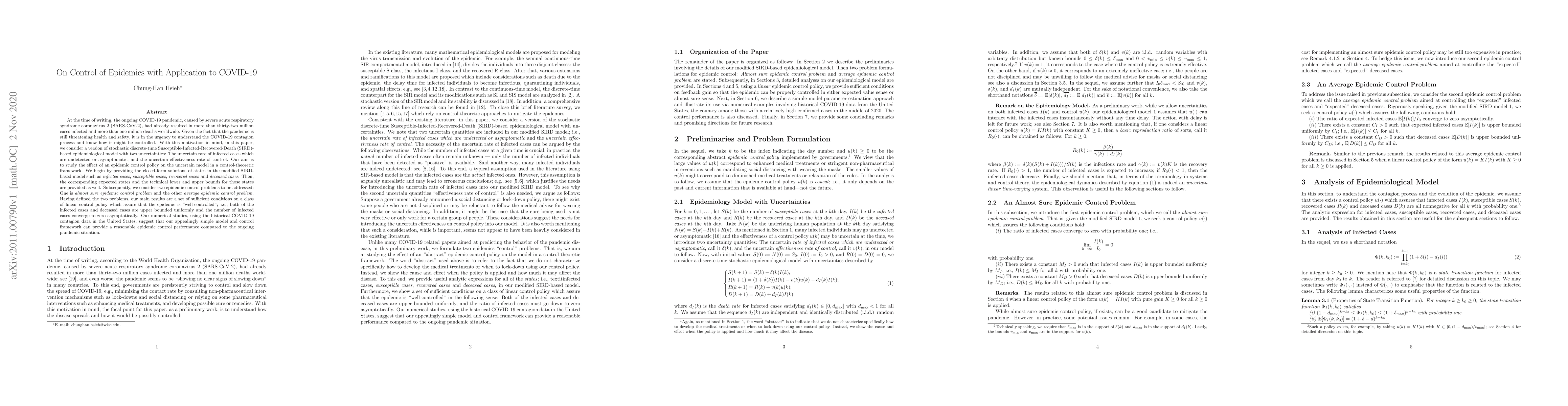 Thumbnail for On Control of Epidemics with Application to COVID-19