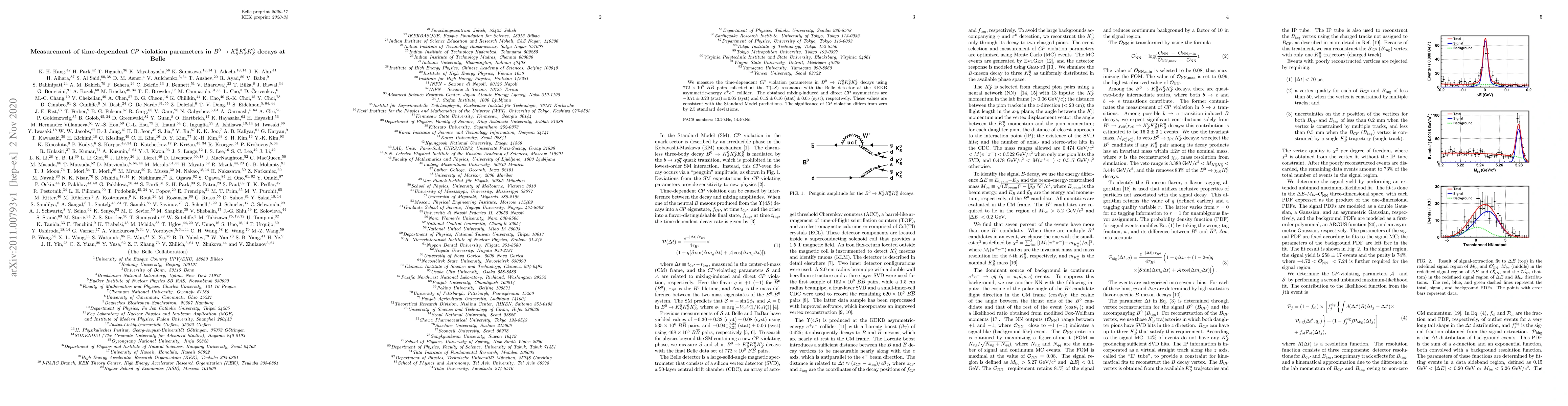 Thumbnail for Measurement of time-dependent CP violation parameters in $B^0 \to
  K_0^SK_0^SK_0^S$ decays at Belle