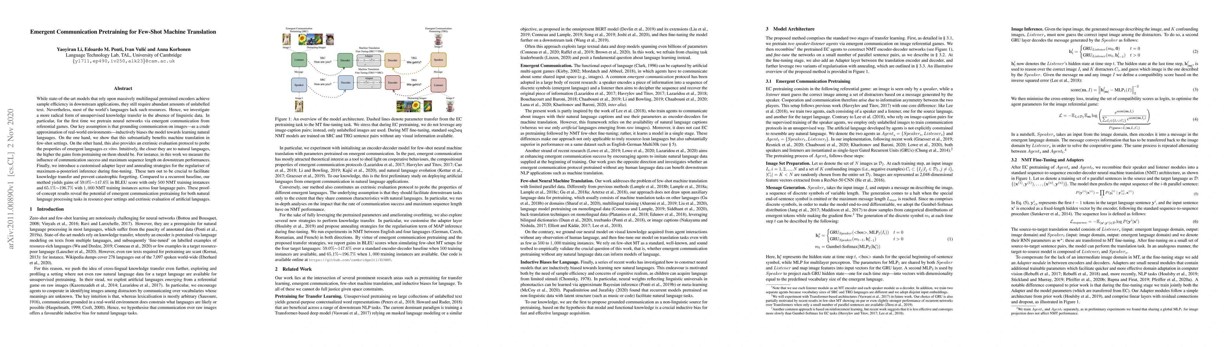 Thumbnail for Emergent Communication Pretraining for Few-Shot Machine Translation