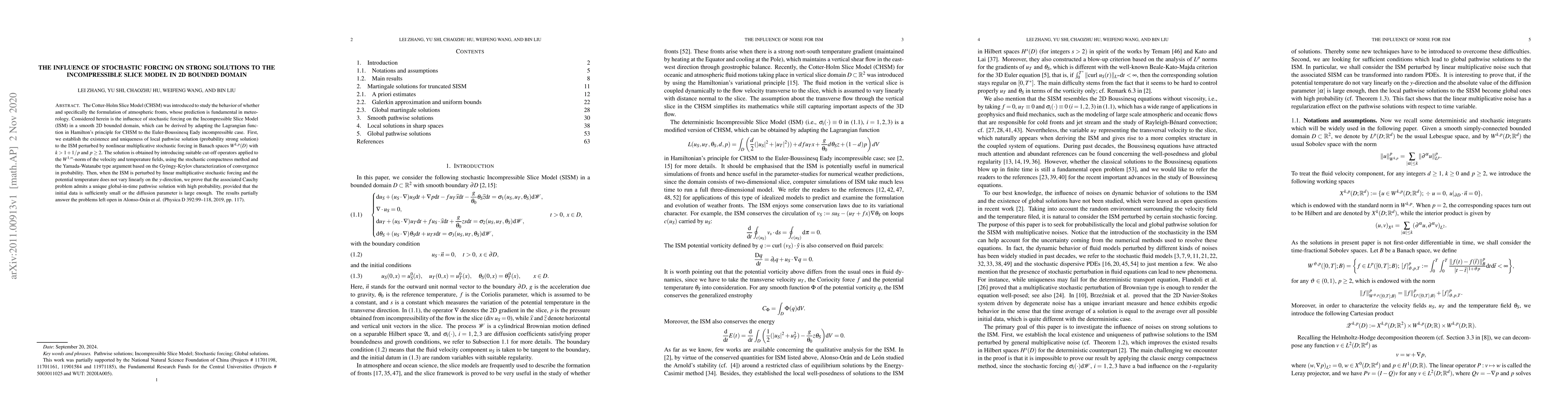 Thumbnail for The influence of stochastic forcing on strong solutions to the
  Incompressible Slice Model in 2D bounded domain