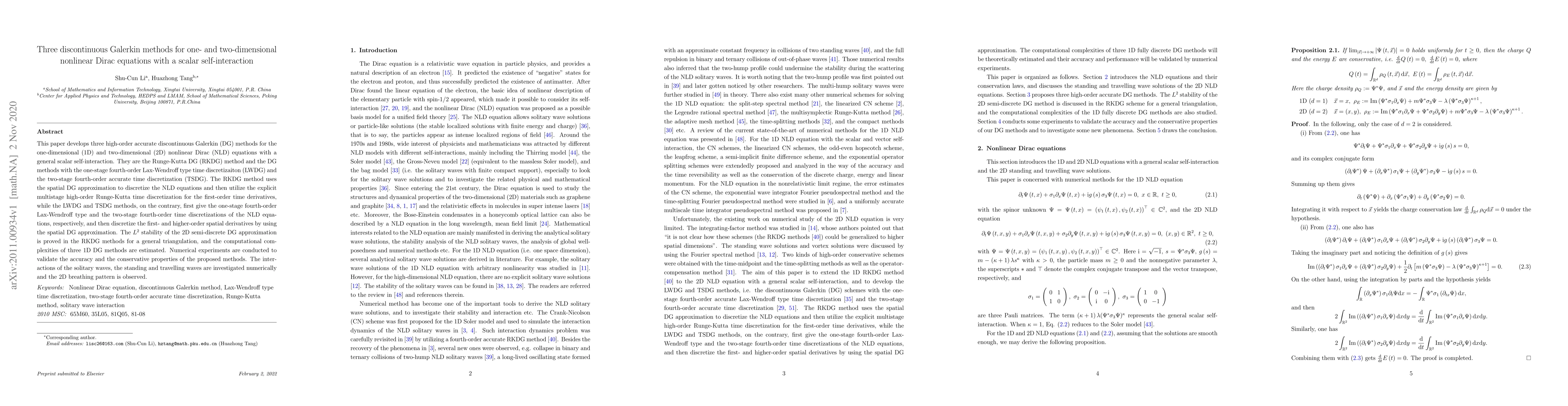 Thumbnail for Three discontinuous Galerkin methods for one- and two-dimensional
  nonlinear Dirac equations with a scalar self-interaction