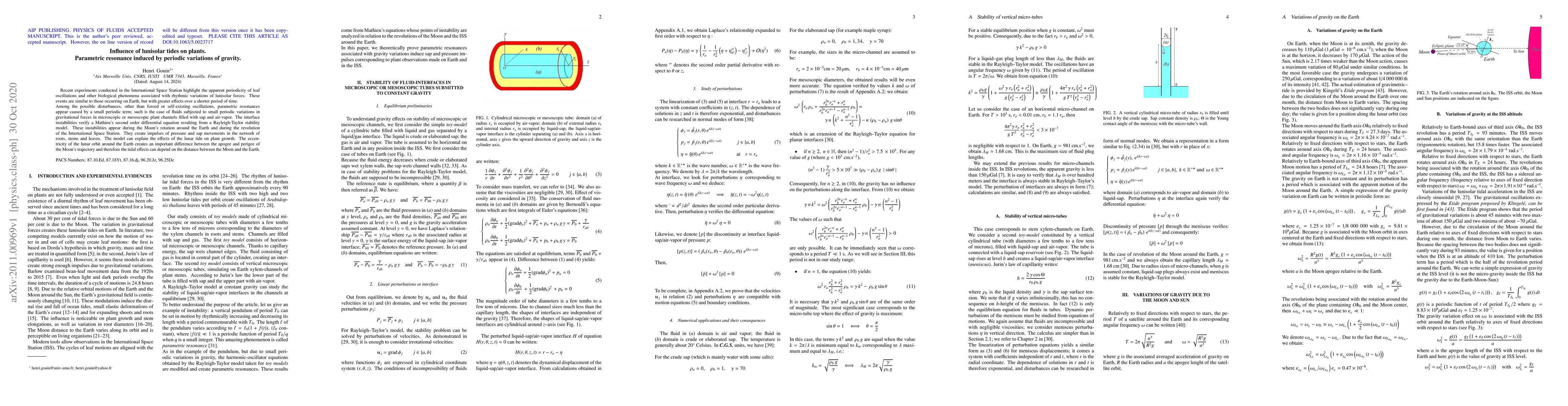 Thumbnail for Influence of lunisolar tides on plants. Parametric resonance induced by
  periodic variations of gravity
