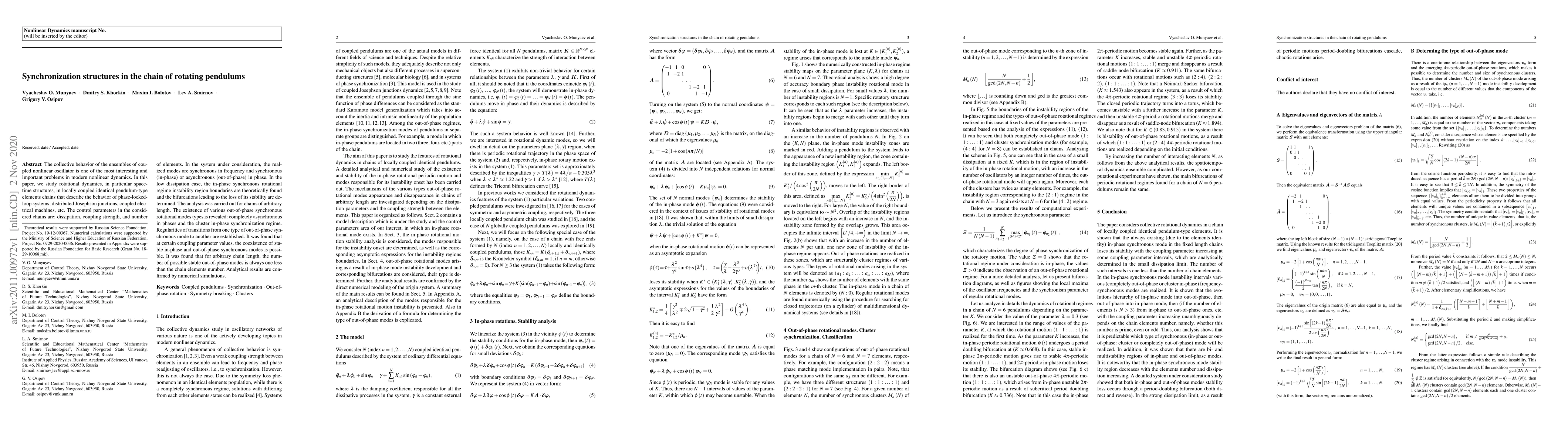Thumbnail for Synchronization structures in the chain of rotating pendulums