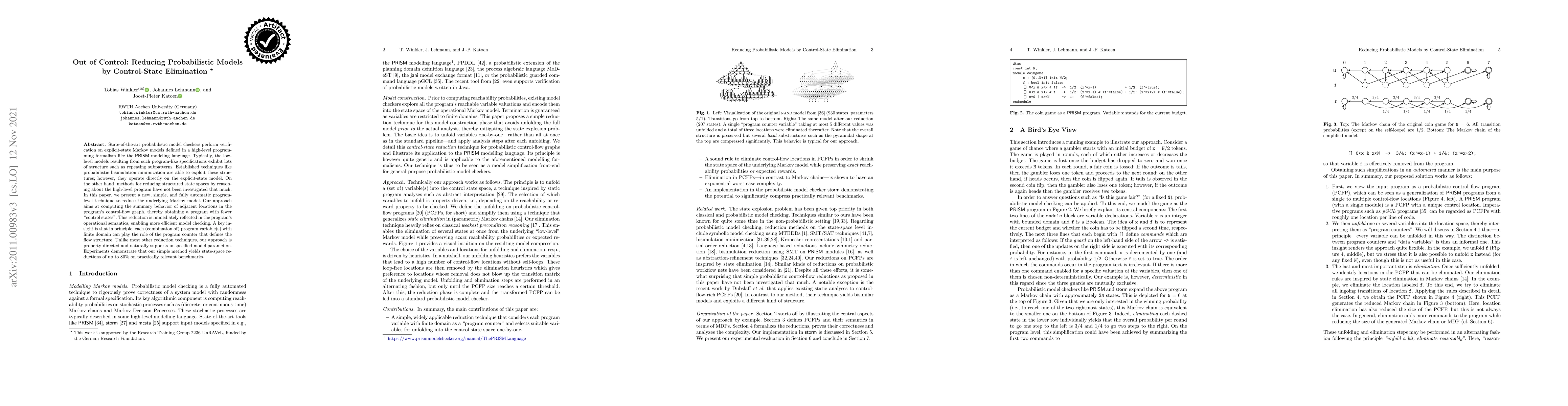 Thumbnail for Out of Control: Reducing Probabilistic Models by Control-State
  Elimination