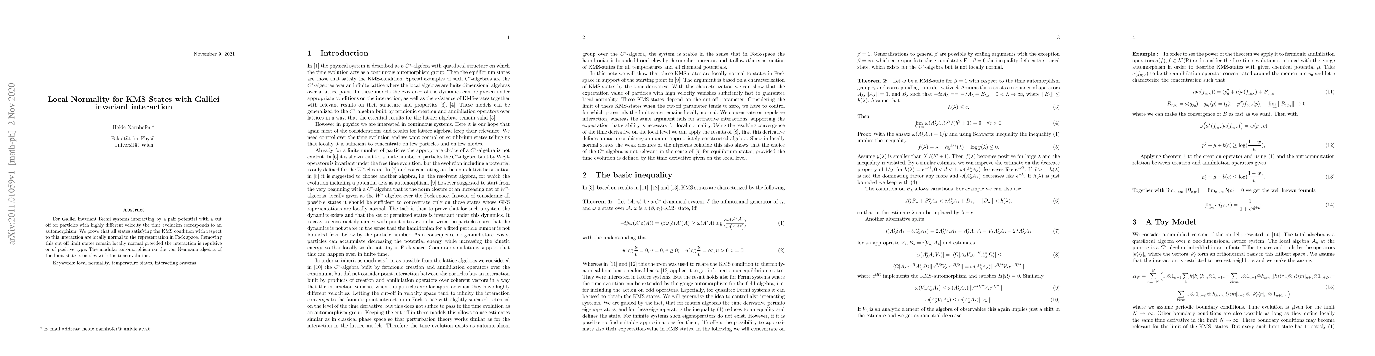 Thumbnail for Local Normality for KMS states with Galilei invariant Interaction