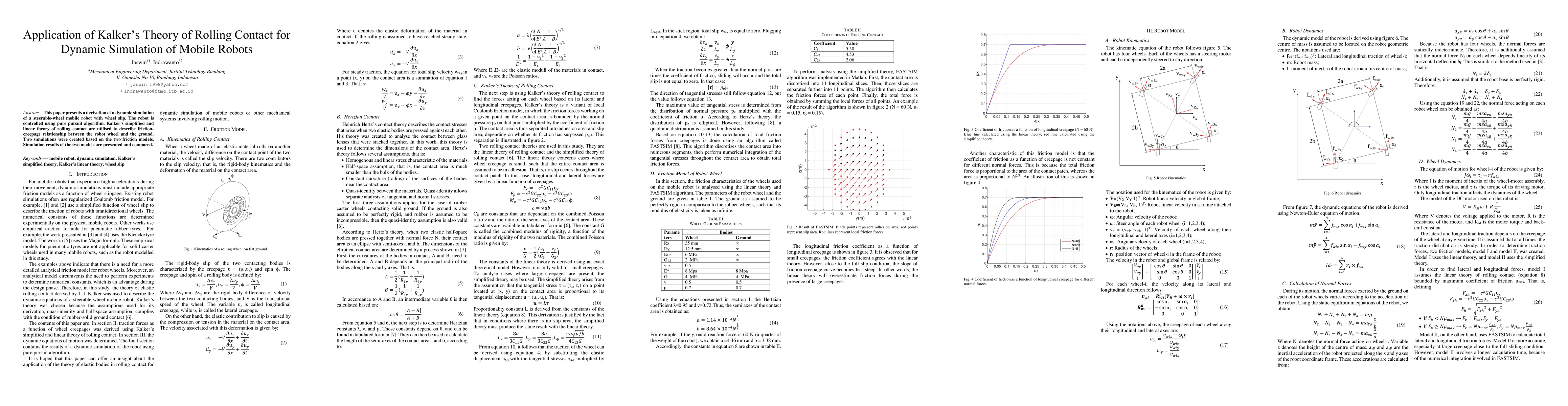 Thumbnail for Application of Kalker Theory of Rolling Contact for Dynamic Simulation
  of Mobile Robots