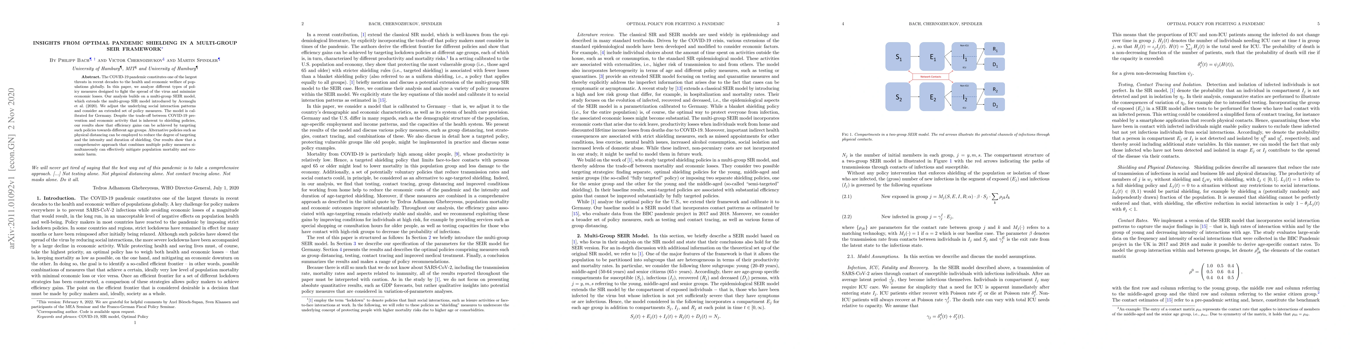 Thumbnail for Insights from Optimal Pandemic Shielding in a Multi-Group SEIR Framework