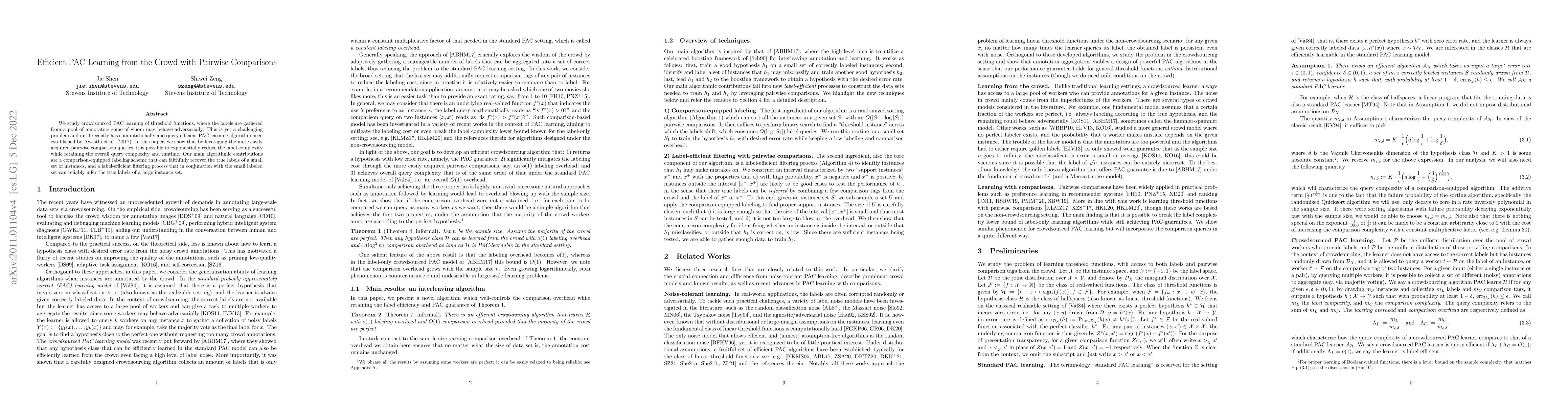 Thumbnail for Efficient PAC Learning from the Crowd with Pairwise Comparisons