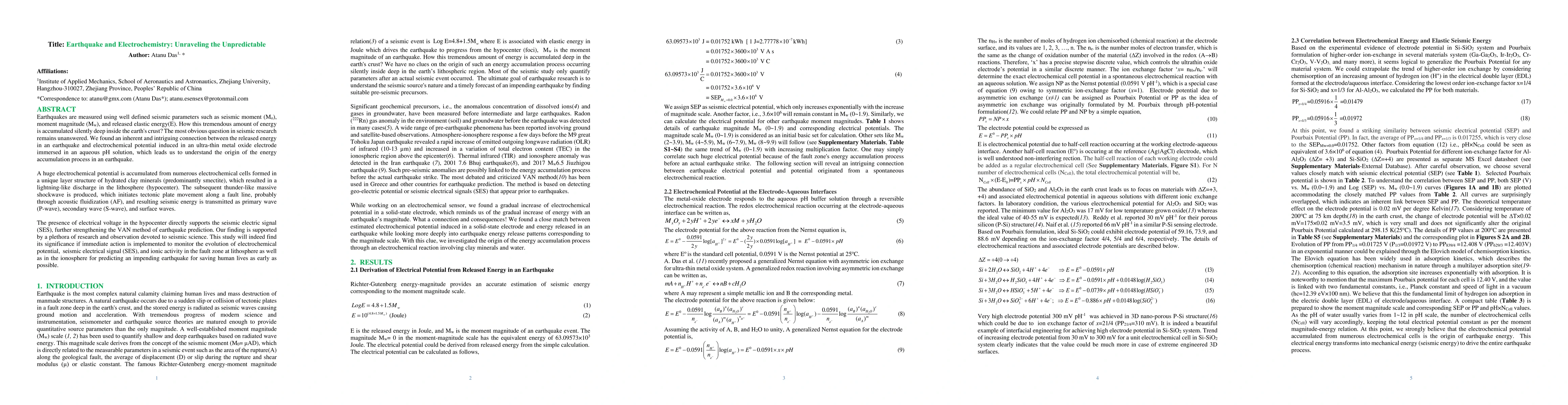 Thumbnail for Earthquake and Electrochemistry: Unraveling the Unpredictable