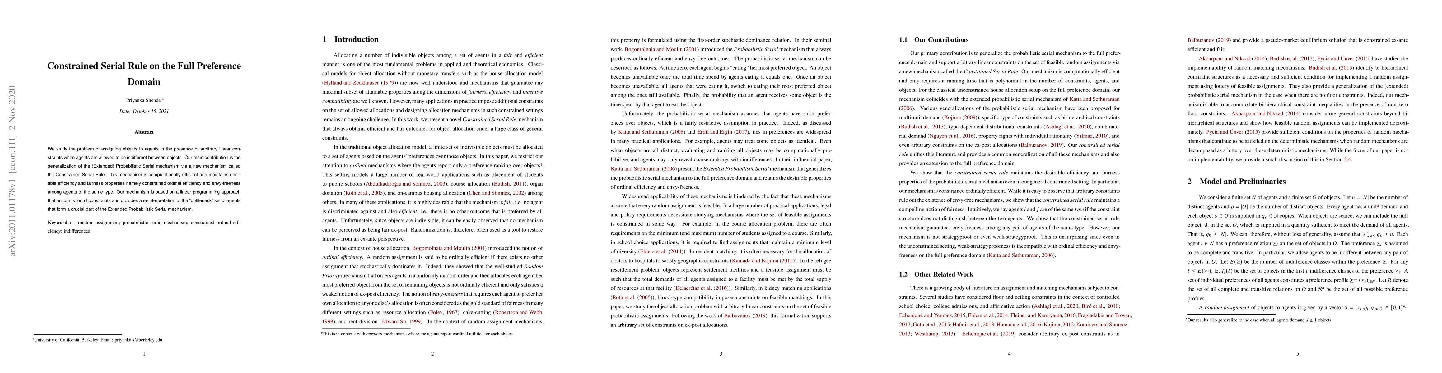 Thumbnail for Constrained Serial Rule on the Full Preference Domain