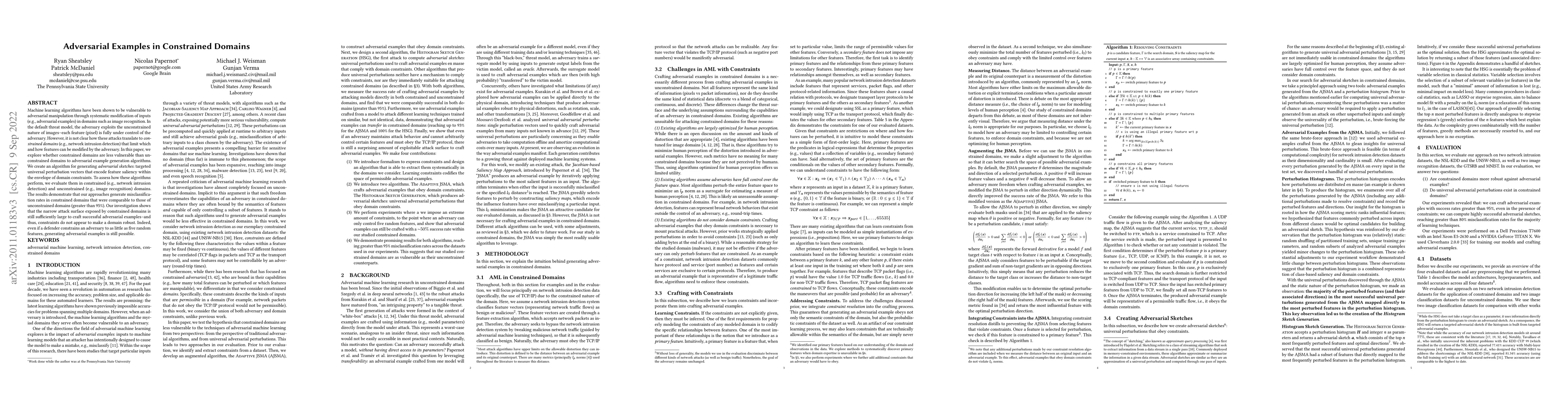 Thumbnail for Adversarial Examples in Constrained Domains