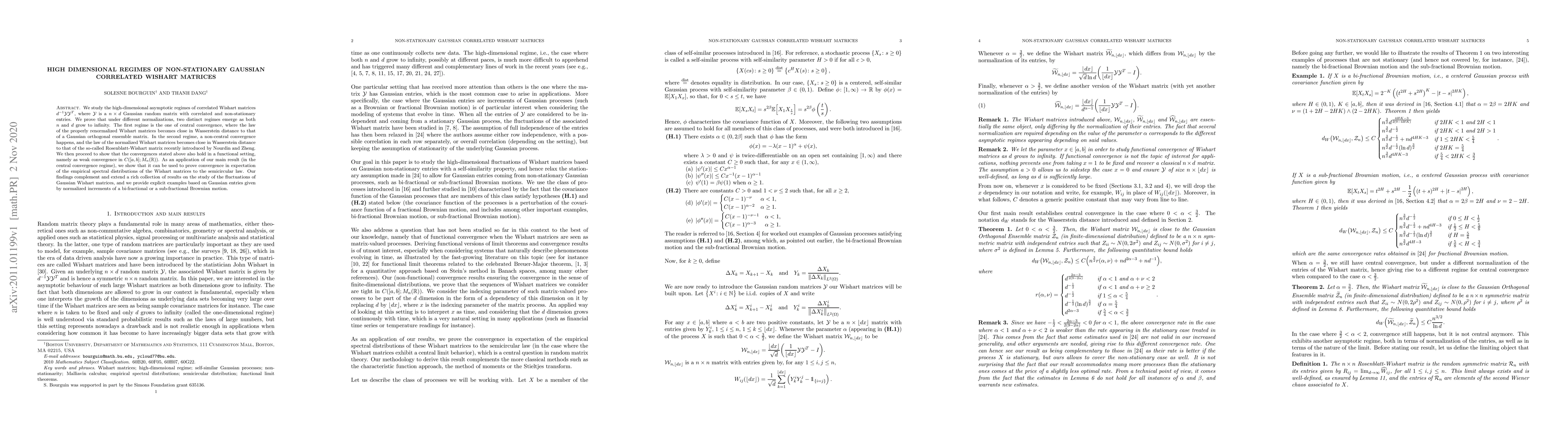 Thumbnail for High dimensional regimes of non-stationary Gaussian correlated Wishart
  matrices