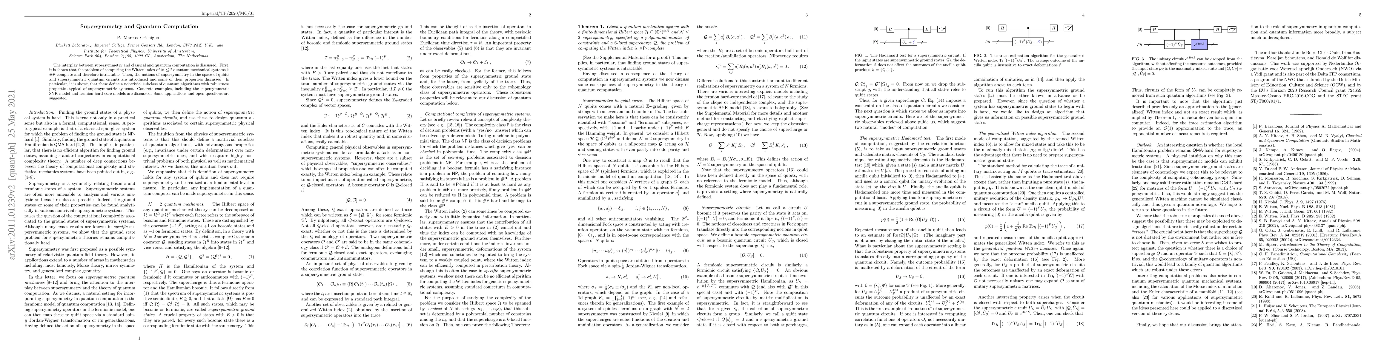 Thumbnail for Supersymmetry and Quantum Computation