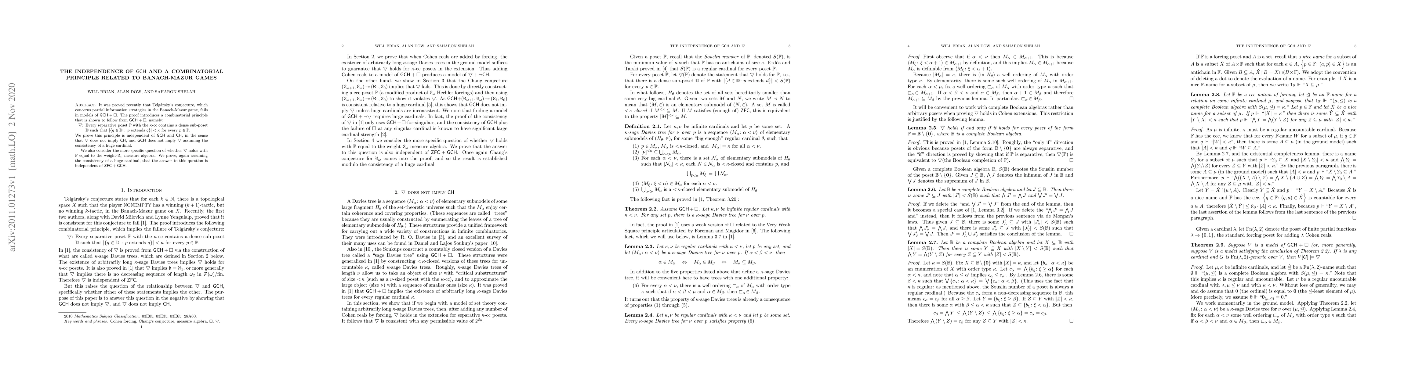 Thumbnail for The independence of GCH and a combinatorial principle related to
  Banach-Mazur games