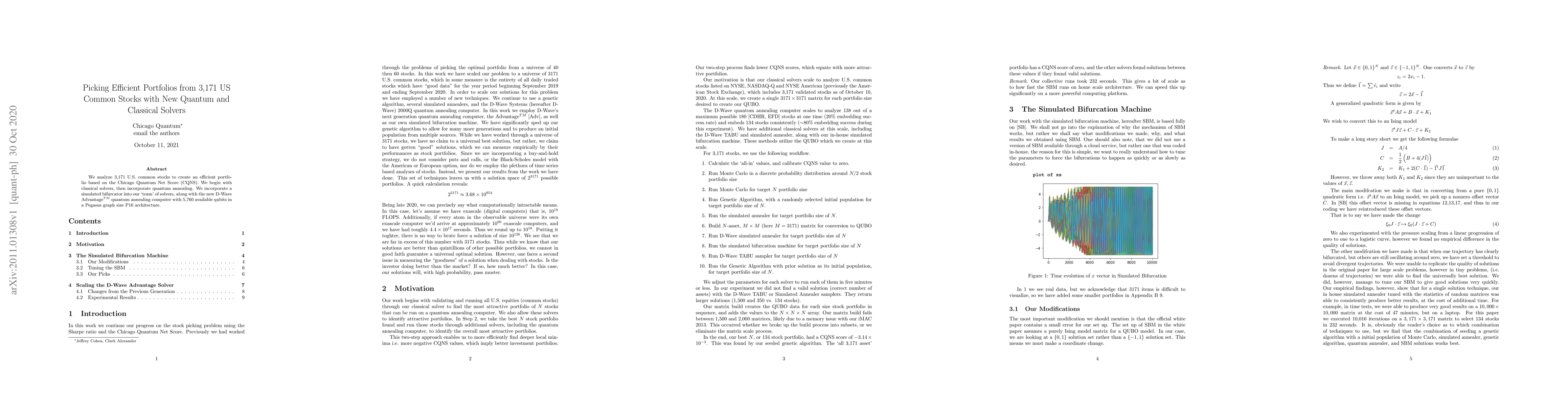 Thumbnail for Picking Efficient Portfolios from 3,171 US Common Stocks with New
  Quantum and Classical Solvers