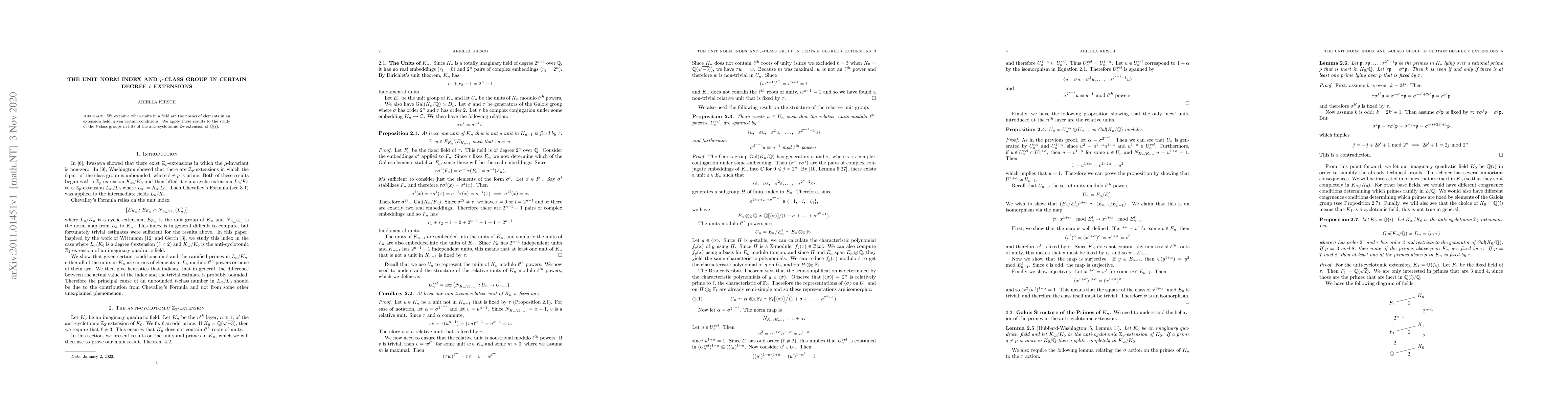 Thumbnail for The unit norm index and $p$-class group in certain degree $\ell$
  extensions