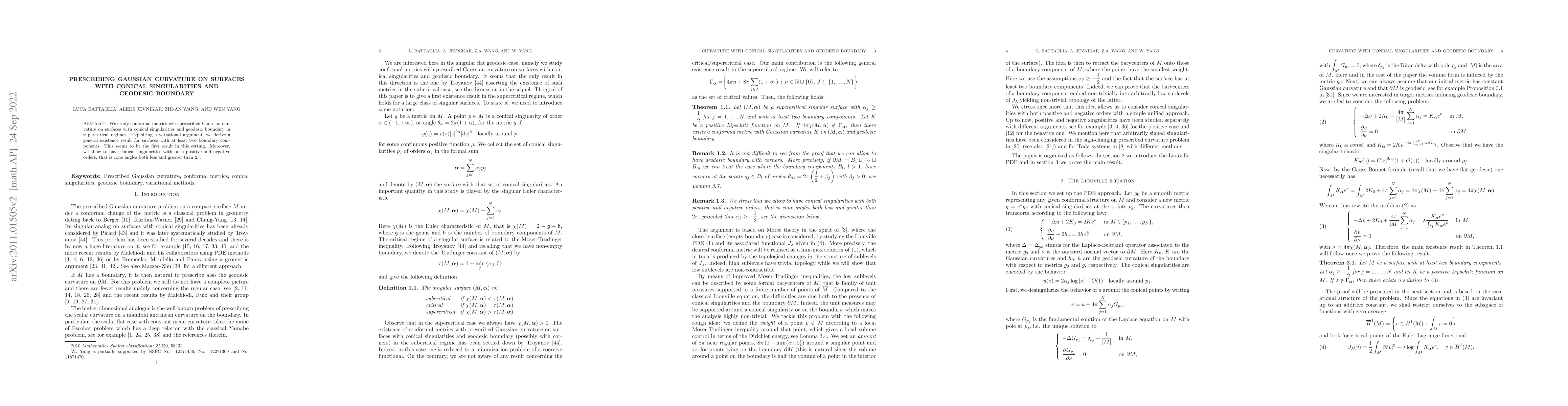Thumbnail for Prescribing Gaussian curvature on surfaces with conical singularities
  and geodesic boundary