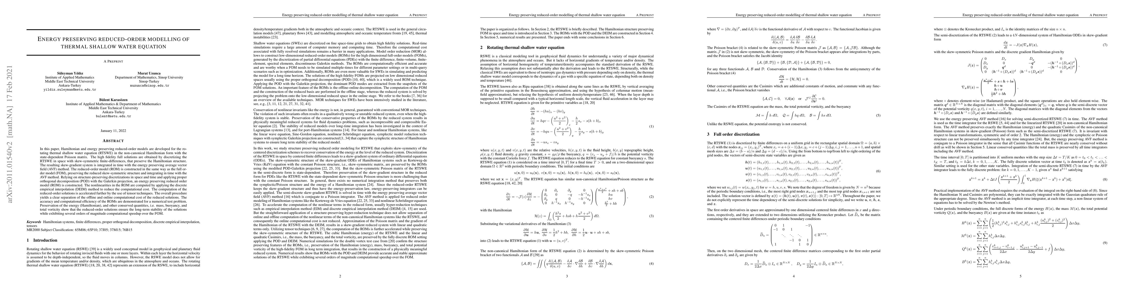 Thumbnail for Energy preserving reduced-order modelling of thermal shallow water
  equation