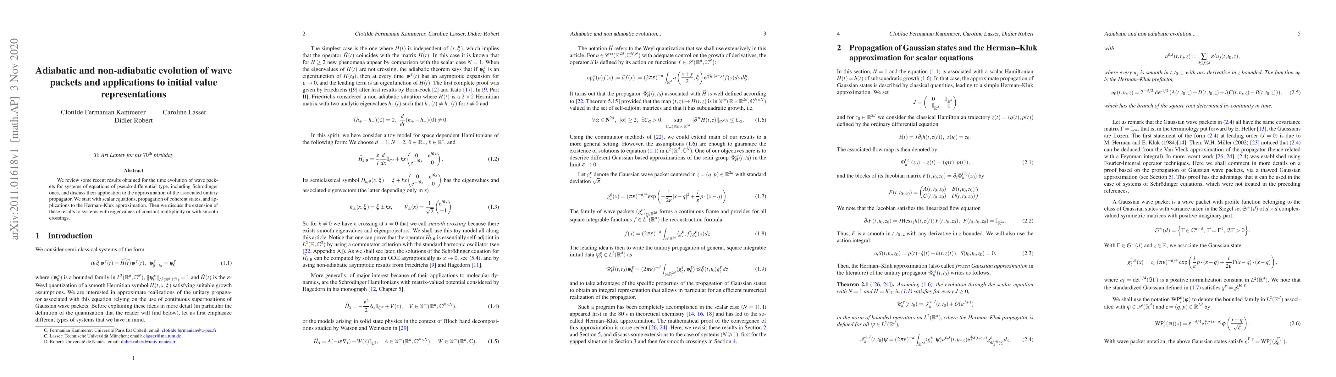Thumbnail for Adiabatic and non-adiabatic evolution of wave packets and applications
  to initial value representations