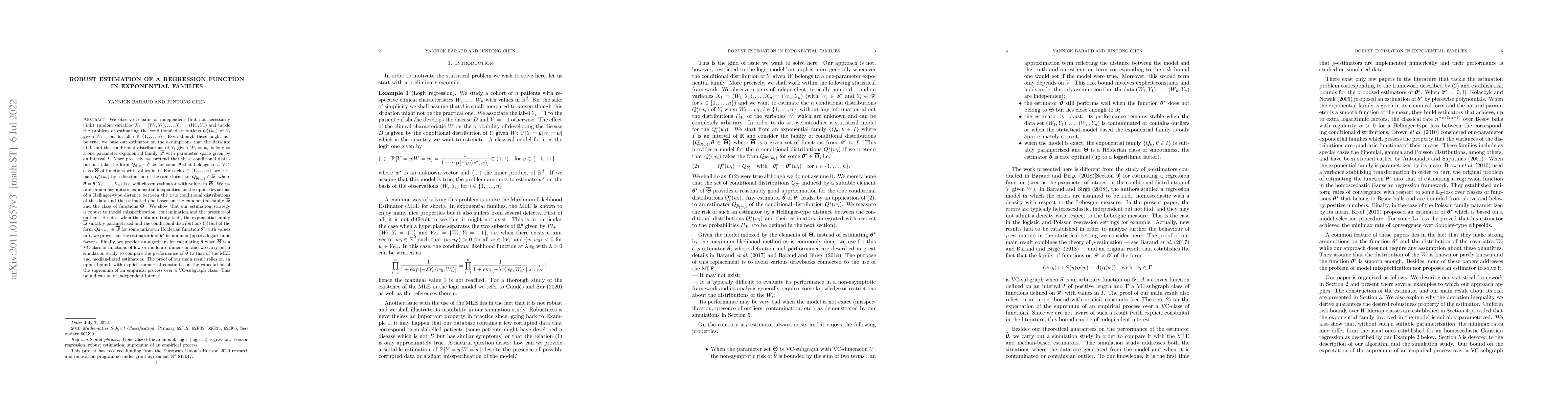 Thumbnail for Robust estimation of a regression function in exponential families
