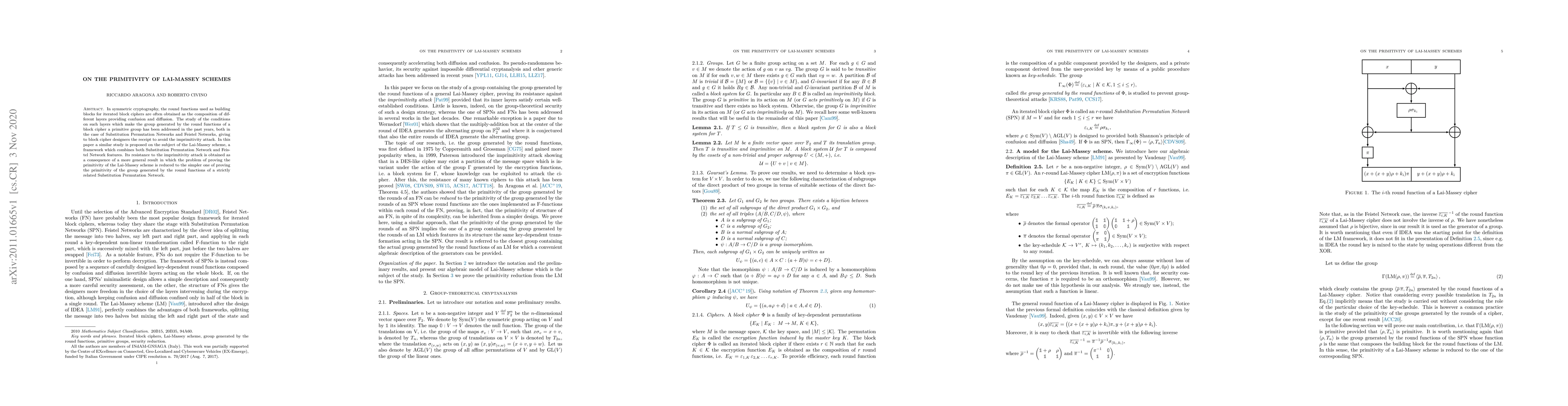 Thumbnail for On the primitivity of Lai-Massey schemes