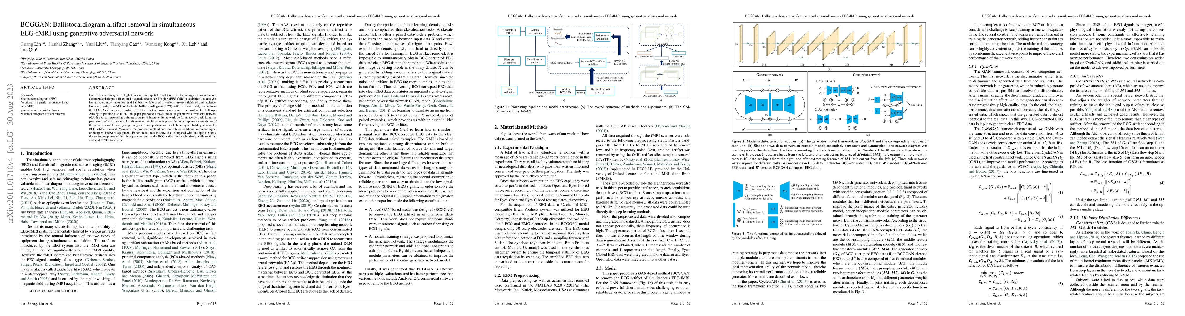 Thumbnail for BCGGAN: Ballistocardiogram artifact removal in simultaneous EEG-fMRI
  using generative adversarial network