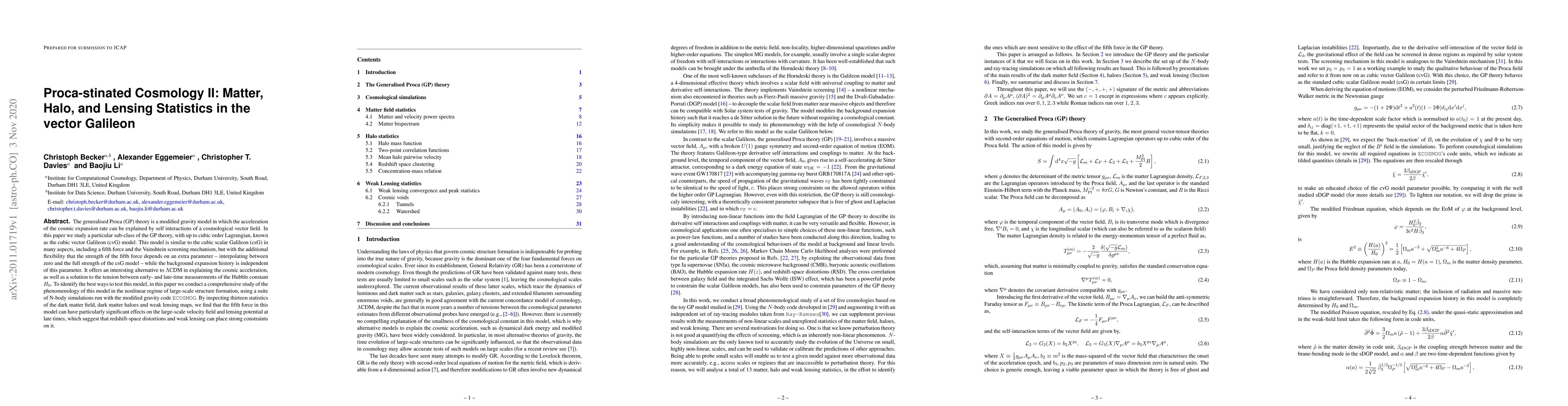 Thumbnail for Proca-stinated Cosmology II: Matter, Halo, and Lensing Statistics in the
  vector Galileon