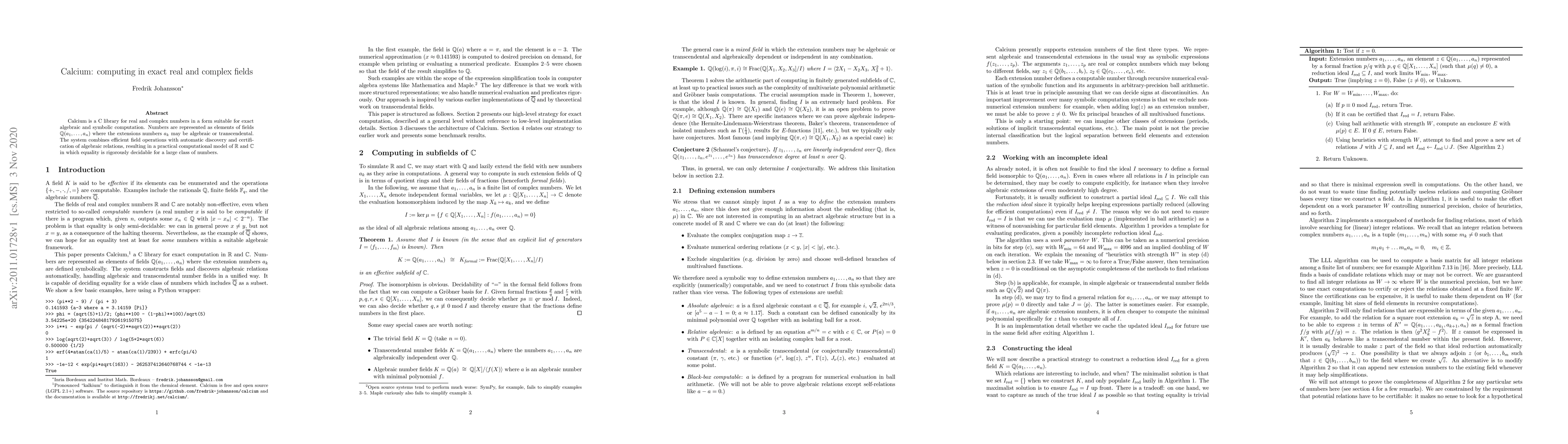 Thumbnail for Calcium: computing in exact real and complex fields