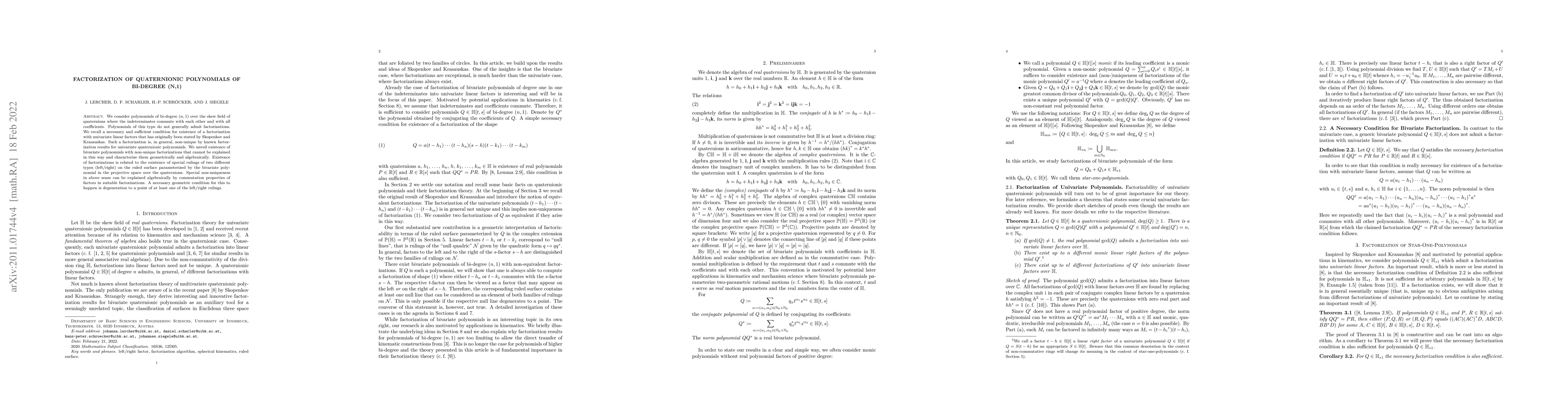 Thumbnail for Factorization of Quaternionic Polynomials of Bi-Degree (n,1)