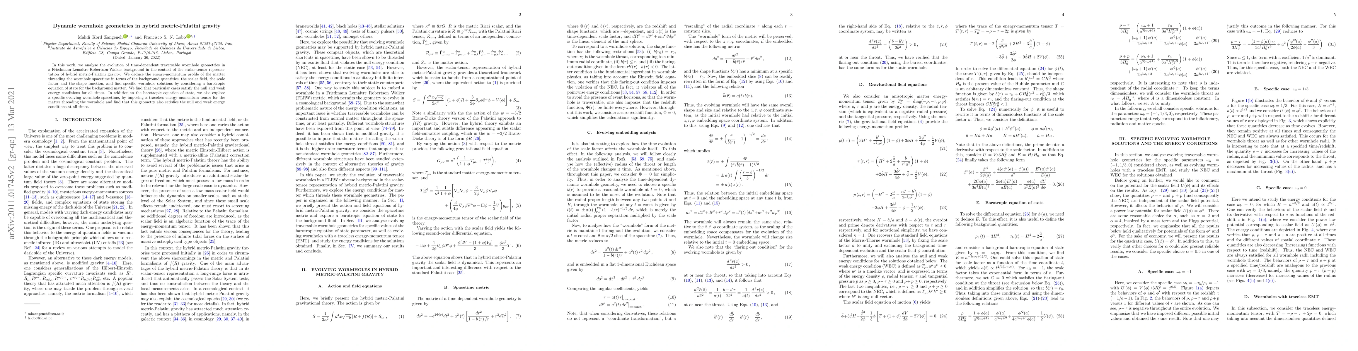 Thumbnail for Dynamic wormhole geometries in hybrid metric-Palatini gravity